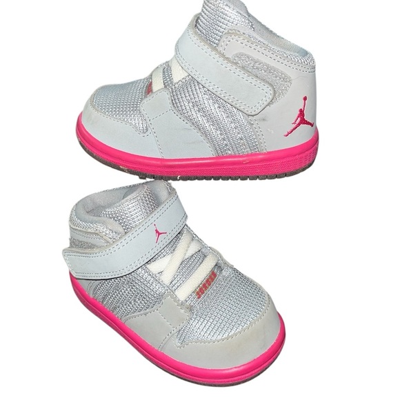Baby Jordans Gray and Pink Sneakers gym shoe - Picture 2 of 7